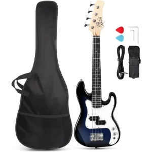 glarry 36in electric bass guitar, 4 string beginner starter kit with accessories including cable,strap,bag for adults, dark blue