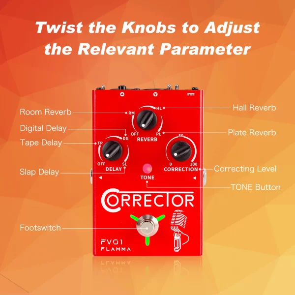 flamma fv01 vocal effects processor pitch correction with delay reverb effects for microphone amplifier stompbox guitar