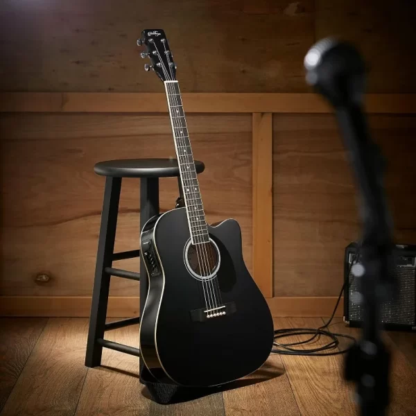 ashthorpe full size cutaway thinline acoustic electric guitar package premium tonewoods black