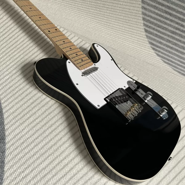 free shipping electric guitar black white tele mahogany body black color double binding maple fingerboard high quality