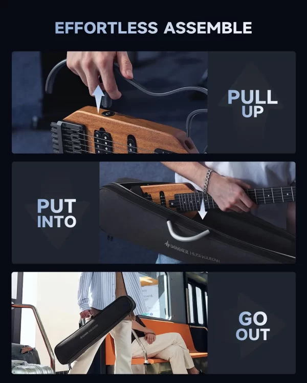 donner hush x electric guitar kit hush x headless guitar, great for travel and practice, mahogany solid body with easy a