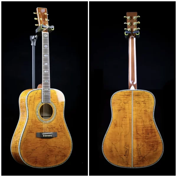 41 inch d type custom yellow maple wood acoustic guitar abalone inlays rosewood fingerboard