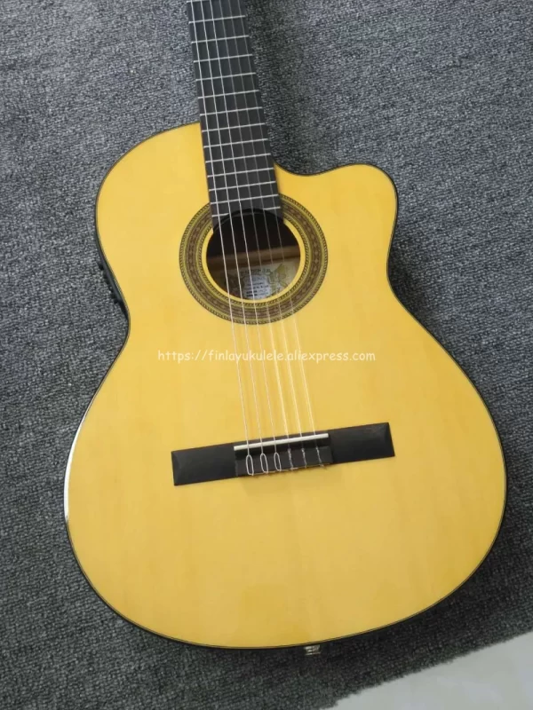 39" cutaway electric acoustic flamenco guitar with spruce/aguadze body+strings,classical guitar with pickup,52mm nut,650mm scale