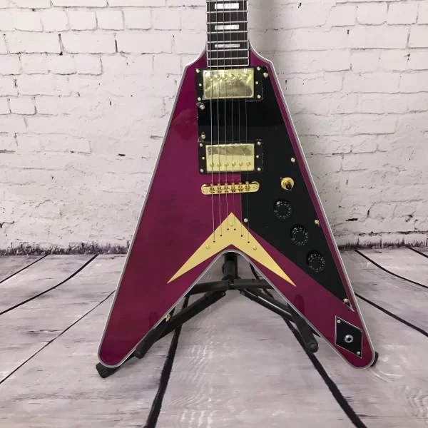 chinese electric guitar factory custom purple color flying v gold hardware