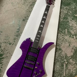 unusual shape purple electric guitar with fixed bridge,humbucking pickups,offer customize