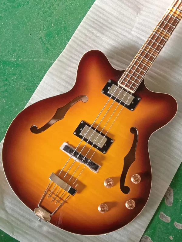 electric guitar bass 4 string sunburst thin semi hollow body rosewood maple