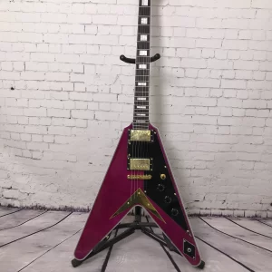 chinese electric guitar factory custom purple color flying v gold hardware