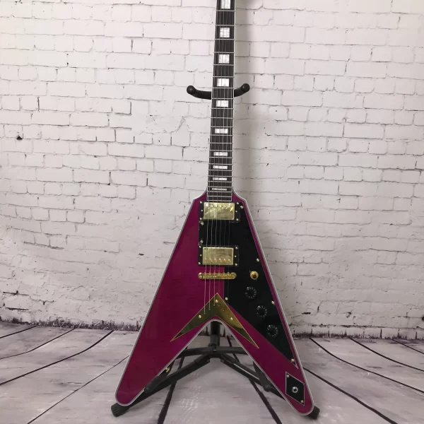 chinese electric guitar factory custom purple color flying v gold hardware