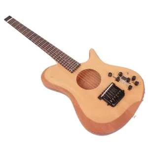 headless electric acoustic guitar natural color right hand silent mini for travel portable built in effect natural