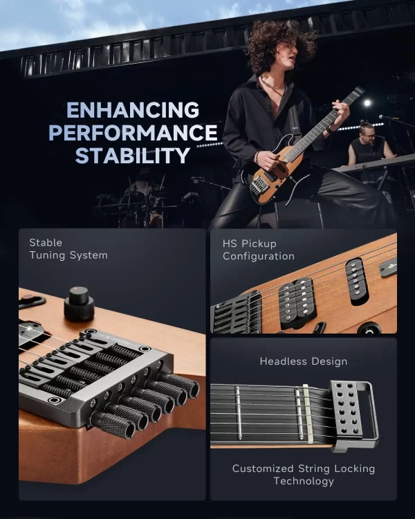 donner hush x electric guitar kit hush x headless guitar, great for travel and practice, mahogany solid body with easy a