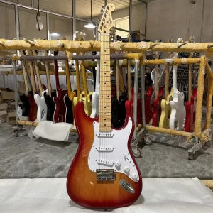 professional st electric guitar cherry red finish, triple single coil pickups, white guard, 21 tone free delivery