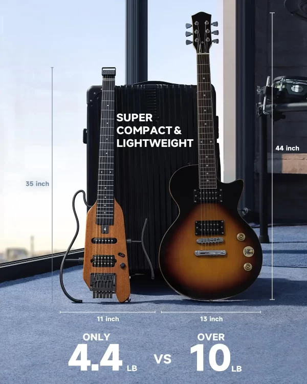 donner hush x electric guitar kit hush x headless guitar, great for travel and practice, mahogany solid body with easy a