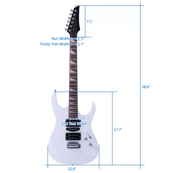 novice entry level 170 electric guitar hsh pickup bag strap paddle rocker cable wrench tool white