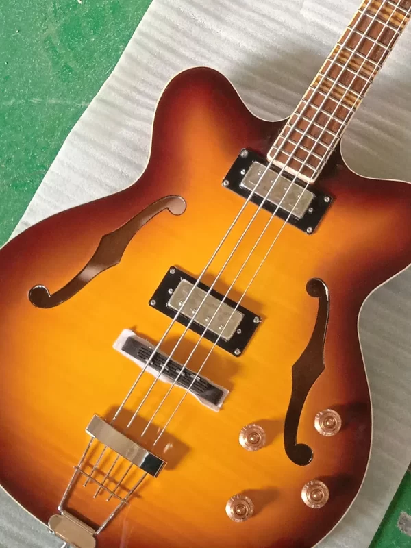 electric guitar bass 4 string sunburst thin semi hollow body rosewood maple