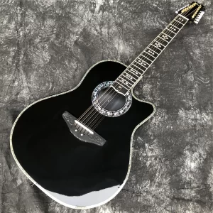 12 strings black solid spruce acoustic guitar abalone inlays carbon fiber tortoise shell acoustic ovation electric eq guitar