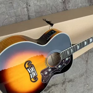 in stock! acoustic electric guitar solid wood bone nut/saddle double pickguards with 301 in cherry sunburst sj200