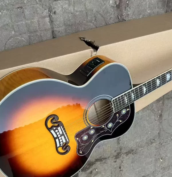 in stock! acoustic electric guitar solid wood bone nut/saddle double pickguards with 301 in cherry sunburst sj200