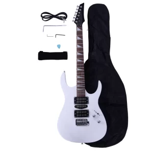 novice entry level 170 electric guitar hsh pickup bag strap paddle rocker cable wrench tool white