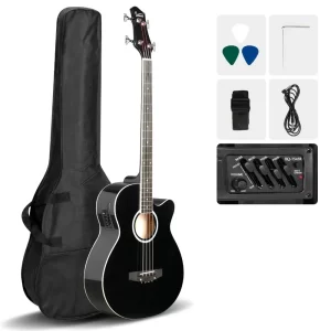 gmb101 4 string electric acoustic bass guitar w/ 4 band equalizer eq 7545r black
