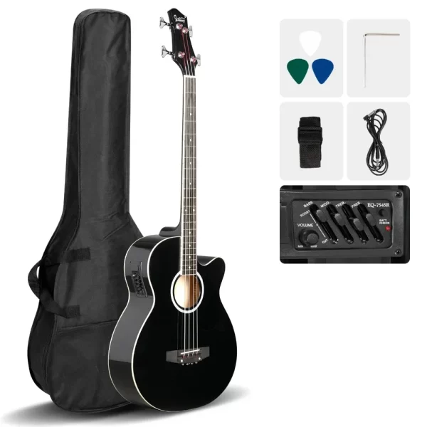gmb101 4 string electric acoustic bass guitar w/ 4 band equalizer eq 7545r black