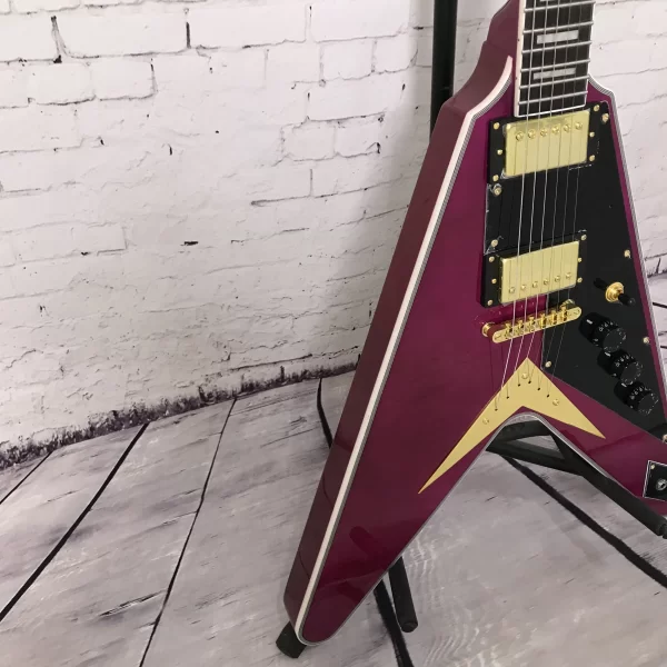 chinese electric guitar factory custom purple color flying v gold hardware