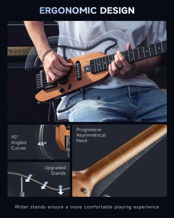 donner hush x electric guitar kit hush x headless guitar, great for travel and practice, mahogany solid body with easy a