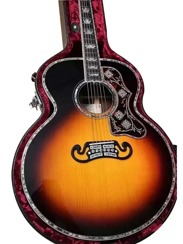 new j200 king model jumbo body acoustic guitar full solid wood/full abalone inlay/bonding bone nut/saddle free hardcase240517