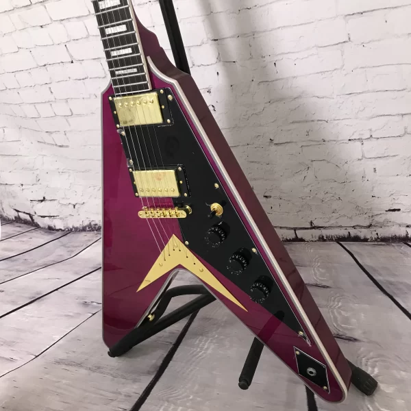 chinese electric guitar factory custom purple color flying v gold hardware