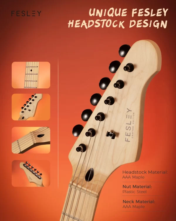 fesley 39" electric guitar, full size solid body electric guitars for beginner, st style, maple neck/fretboard, electric guitar