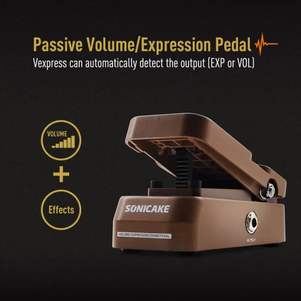 sonicake vexpress passive volume & expression volume control pedal for guitar, bass, keyboard, synthesizer, workstation qep 02