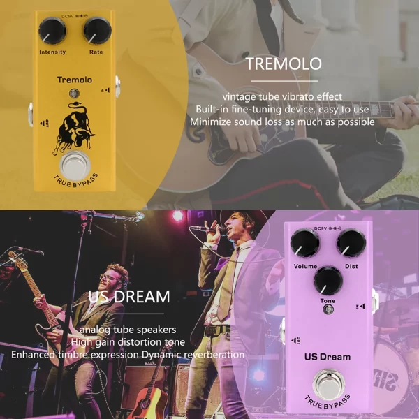 electric guitar pedal vintage overdrive/distortion crunch/distortion/us dream/classic chorus/vintage phase/digital delay