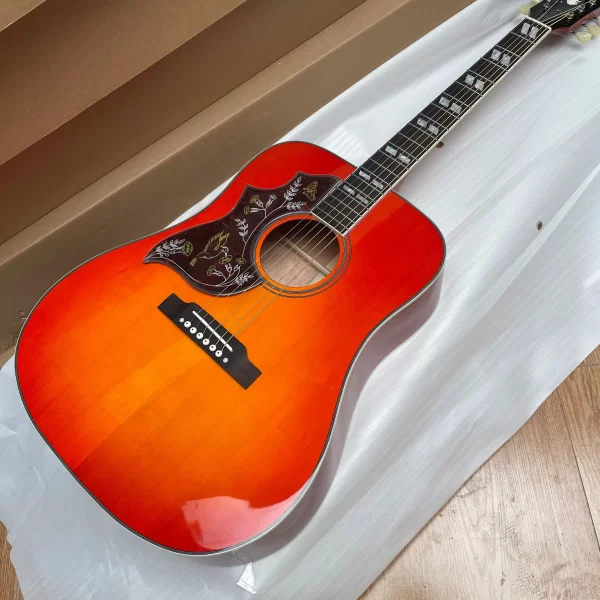 new 41# left handed hummingbird acoustic guitar solid spruce top bone nut/saddle in cherry sunburst241209