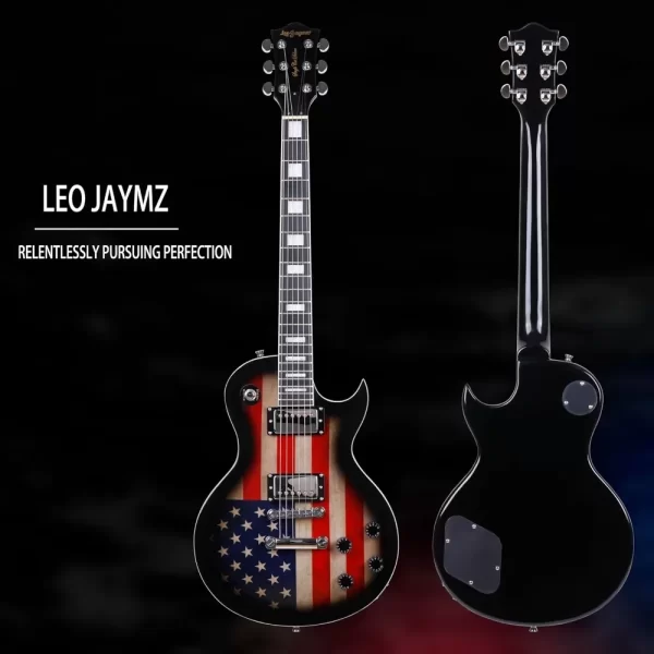 full size single cut electric guitar mahogany body, mahogany neck on c+u shape with amazing us flag sticker on arched top
