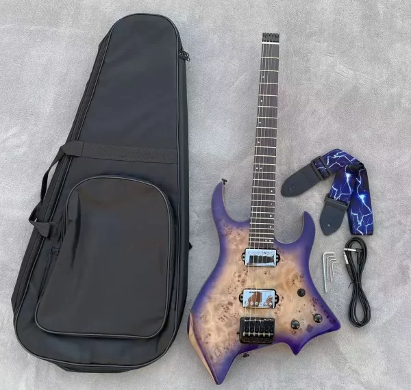custom headless 6 strings electric guitar korean hardwares purple with softbag set of strings in stock discount free shipping