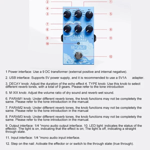 m vava mini universe digital reverb pedal analog reverberation guitar pedal 9 reverb tones pedal pure for electric bass music