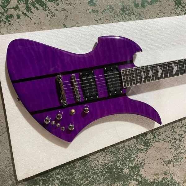 unusual shape purple electric guitar with fixed bridge,humbucking pickups,offer customize