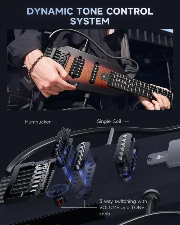 donner hush x headless electric guitar kit with mahogany body, ultra light silent travel/practice guitar & gig bag, authentic