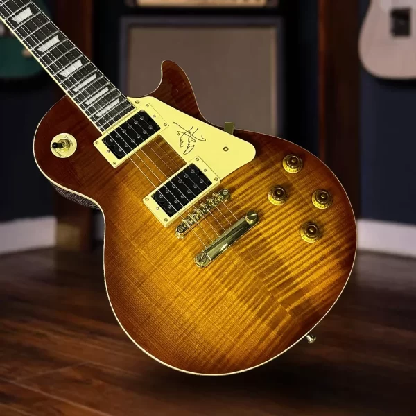 free shiping hot sale faded tobacco sunburst lp electric guitar mahogany body brown tiger stripe 22 tone position
