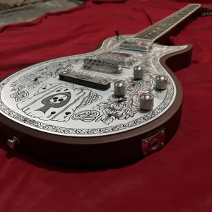 matte red 6 string electric guitar, poker flower pattern metal top, good sound quality, gift guitar