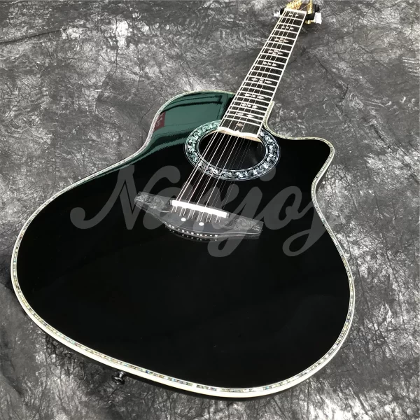 12 strings black solid spruce acoustic guitar abalone inlays carbon fiber tortoise shell acoustic ovation electric eq guitar