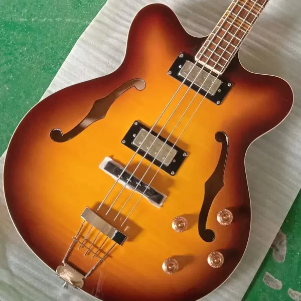 electric guitar bass 4 string sunburst thin semi hollow body rosewood maple