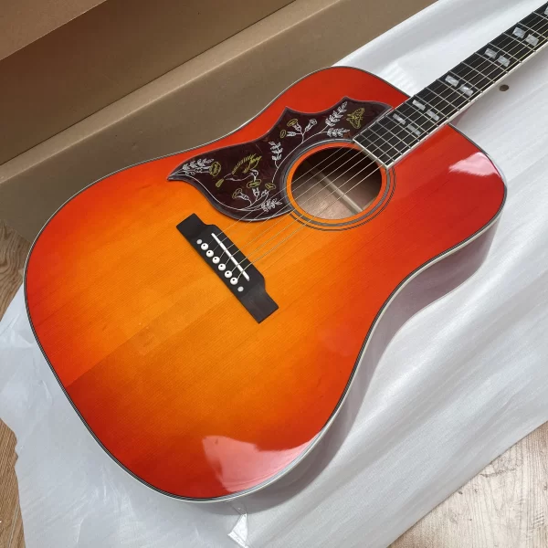 new 41# left handed hummingbird acoustic guitar solid spruce top bone nut/saddle in cherry sunburst241209