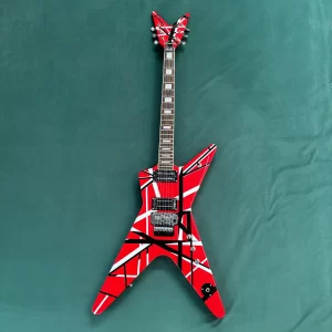 red striped 6 string electric guitar, complex craftsmanship, personalized customization, good sound quality, holiday gift guitar