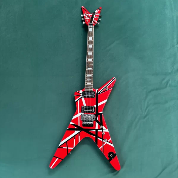 red striped 6 string electric guitar, complex craftsmanship, personalized customization, good sound quality, holiday gift guitar