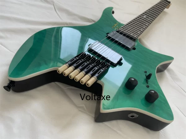 custom headless blue electric guitar 6 string maple neck rosewood fingerboard