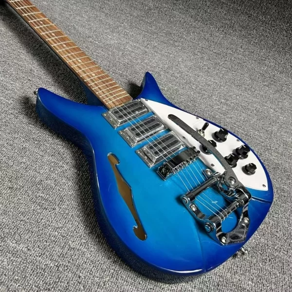 free shipping blue rickenbacker 325 6 string electric guitar semi hollw body white pickguard chrome hardware guitar