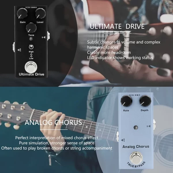electric guitar pedal vintage overdrive/distortion crunch/distortion/us dream/classic chorus/vintage phase/digital delay