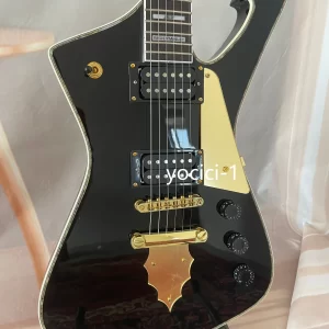 iceman paul stanley style electric guitar pickguard abalone black body binding chrome hardware