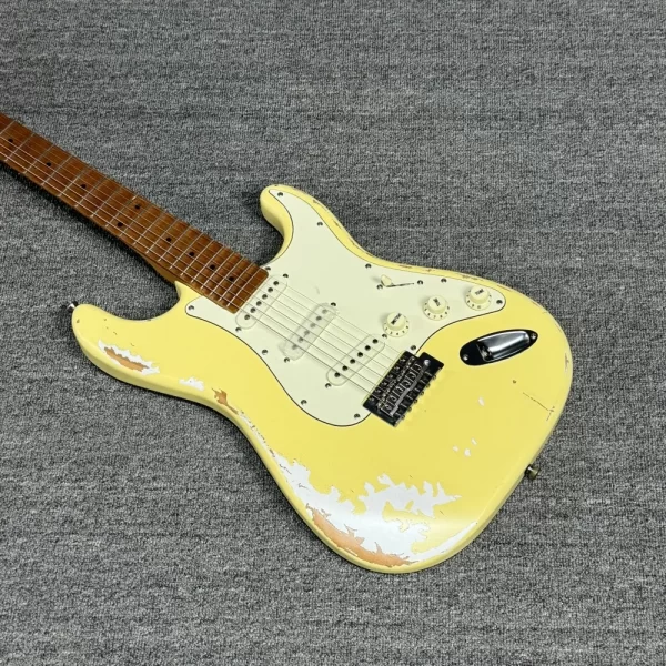 free shipping make old yellow st electric guitar 6 strings old hardware flamed maple fingerboard alder wood body