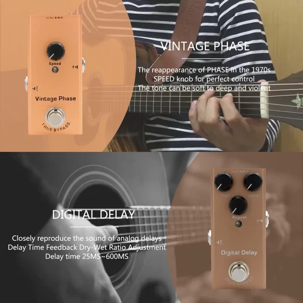 electric guitar pedal vintage overdrive/distortion crunch/distortion/us dream/classic chorus/vintage phase/digital delay